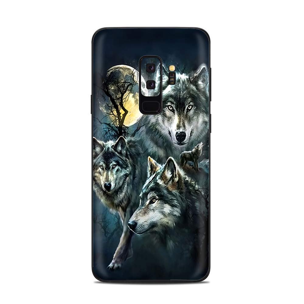 Skins for Samsung Galaxy S9 Plus Skin Decal Vinyl Wrap - Decal Stickers Skins Cover -3 Wolves Moonlight