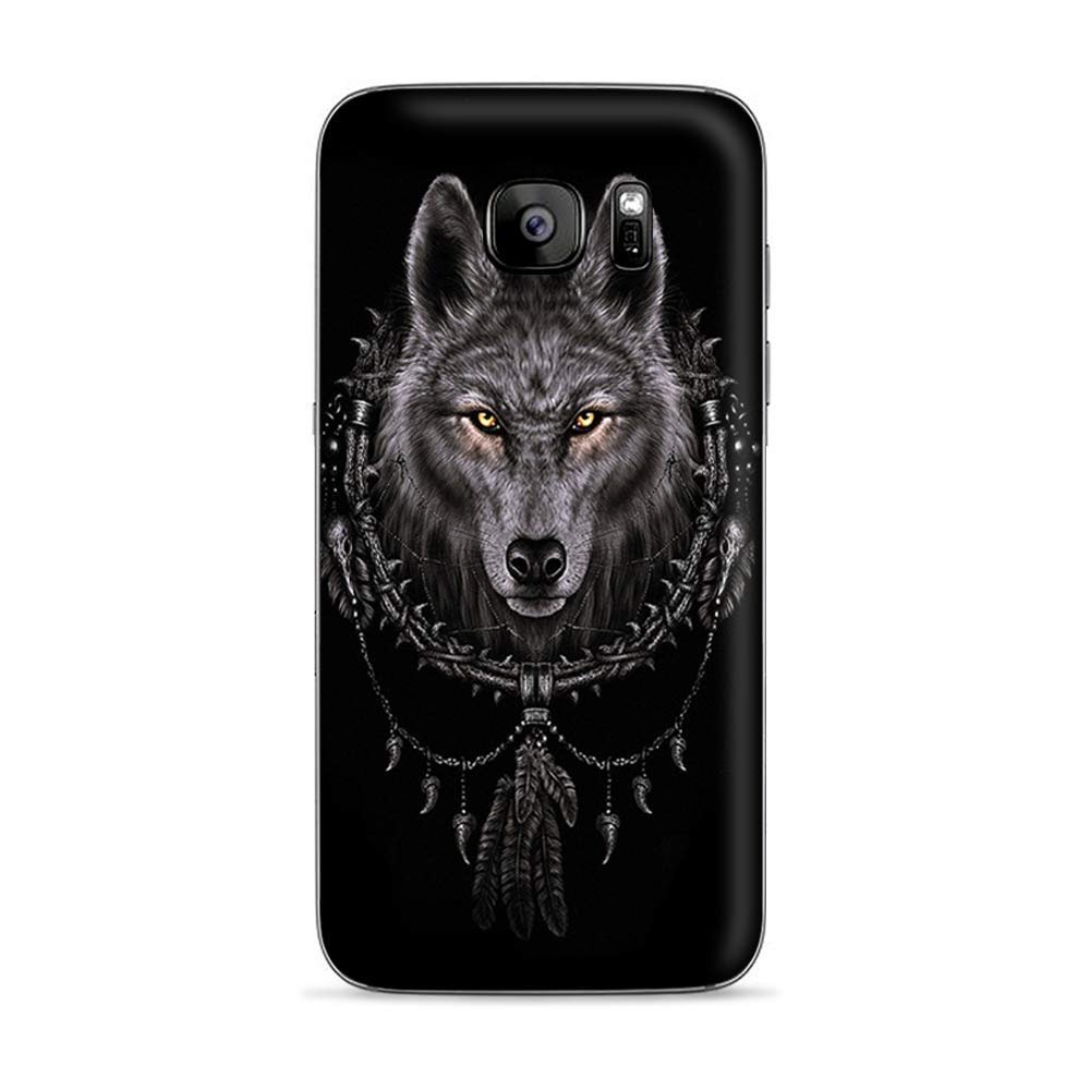 Skins for Samsung Galaxy S7 Skin Decal Vinyl Wrap - Decal Stickers Skins Cover -Wolf Dreamcatcher Back White