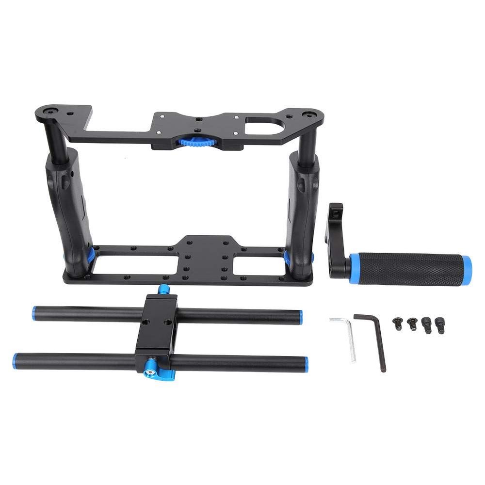 C2 DSLR Camera Mount Anti-Slip Handheld Gimbal Extension Bracket with Top Handle Grip Photo Studio Kit Rabbit Cage Stabilizer with 1/4" 3/8" Screw Hole