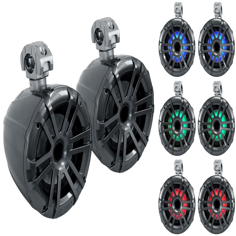 Pair Memphis Audio MXA82TG 8" Marine Wakeboard Tower Speakers/LED+Swivel Grey