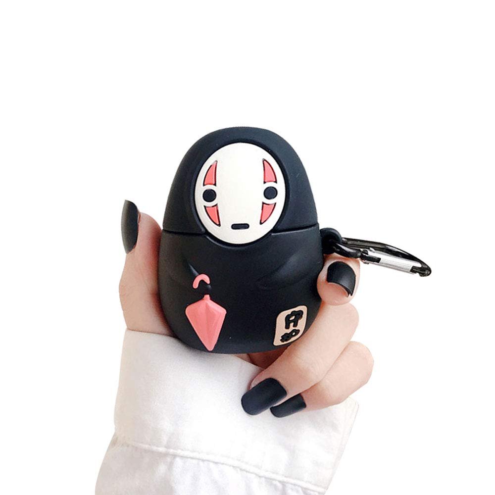 BONTOUJOUR Case Compatible with AirPods 1/2, Super Cute Creative Sitting Faceless Man No Face Man Holding Umbrella Design Case, Soft Silicone Earphone Protection Skin +Hook