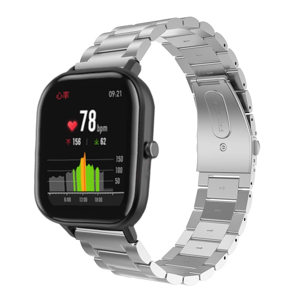 MagicQK Men's Watch Band Replacement Compatible for Huami Amazfit GTS Smartwatch, Stainless Steel (Silver)