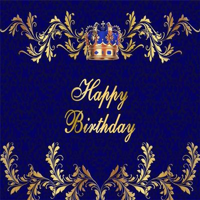 AOFOTO 10x10ft Royal Blue Prince Happy Birthday Backdrop Blue and Gold King Crown Elegant Floral Pattern Royal Birthday Banner Background Party Decorations Little Boy Men Portrait Photobooth Props