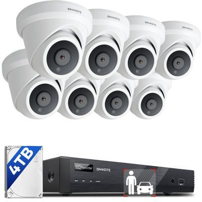 ONWOTE NVR PoE Security Camera System 4K, 16 Channel 6K 12MP Commercial NVR 4TB, 8X 8MP 134 Wired Outdoor IP Cameras with Audio, AI Detection, 8X Cables (Total 480ft), CCTV Kits for Home Businesses