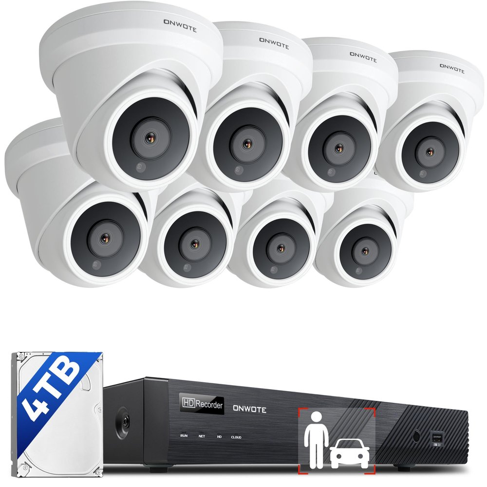ONWOTE NVR PoE Security Camera System 4K, 16 Channel 6K 12MP Commercial NVR 4TB, 8X 8MP 134 Wired Outdoor IP Cameras with Audio, AI Detection, 8X Cables (Total 480ft), CCTV Kits for Home Businesses