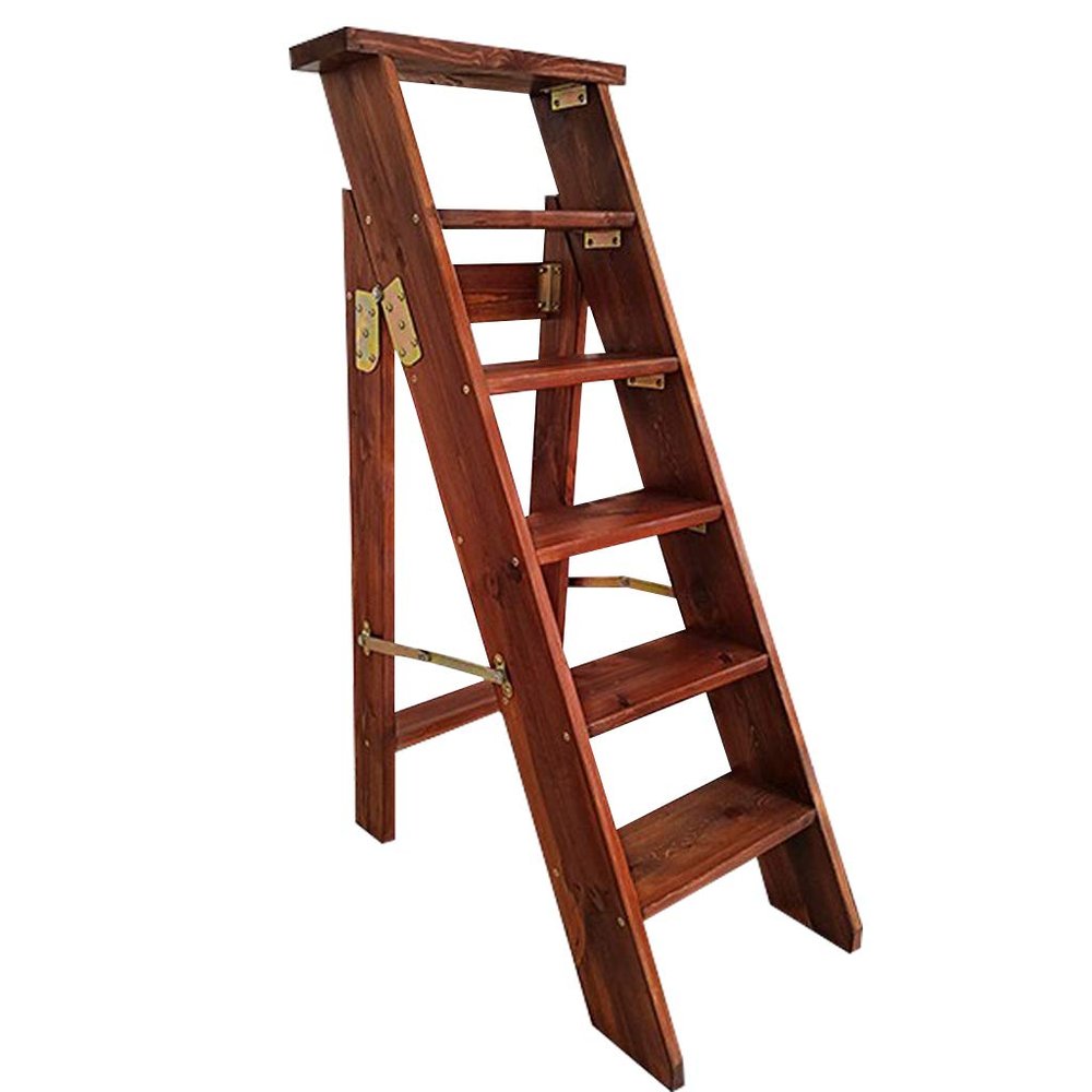 XWZJY Large Steps Ladder Thickening Solid Wood Folding Stepladder with 6 Step Wide Pedal for Courtyard/Indoor and Outdoor,Height 120cm,Max Load 100kg