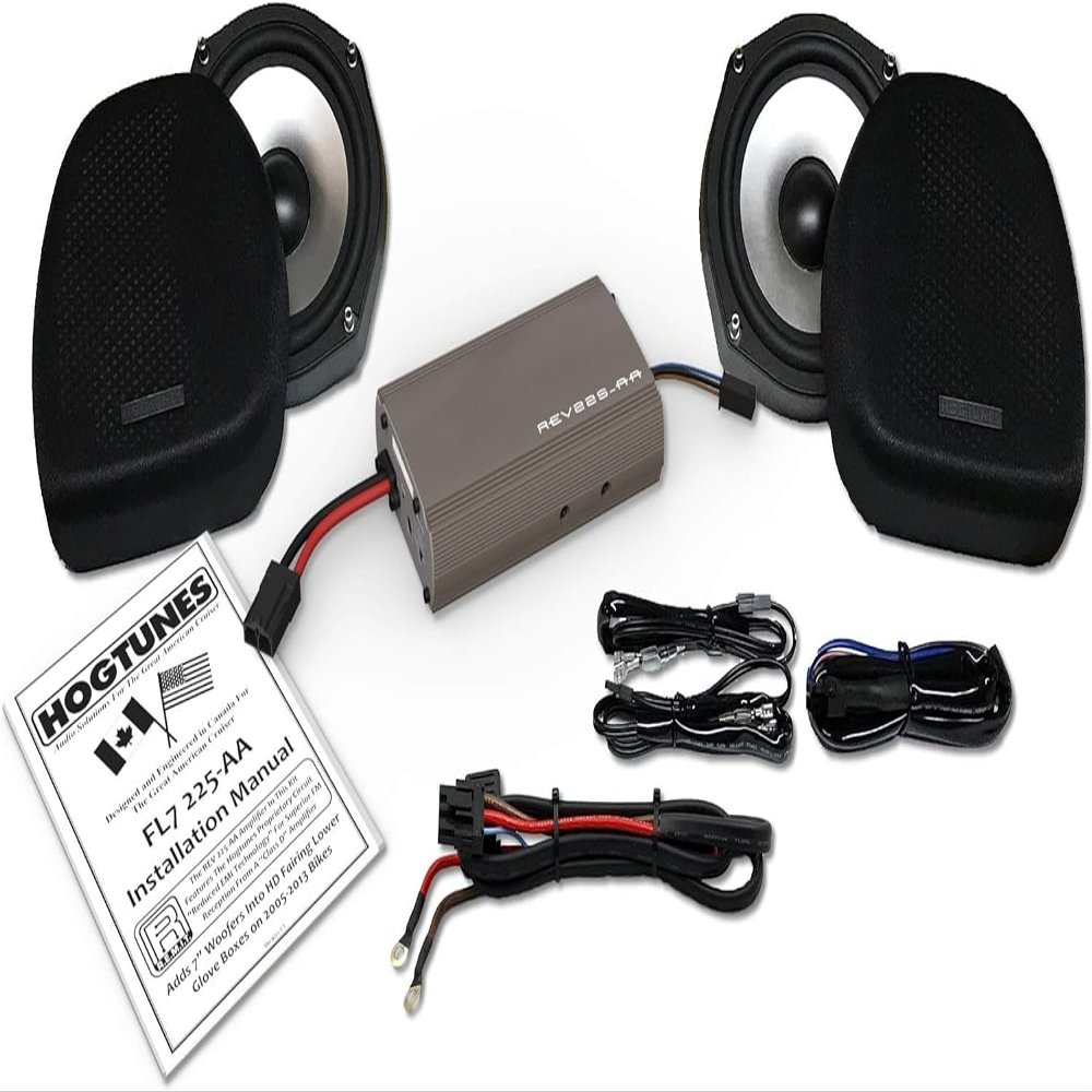 Hogtunes FL7 225-AA 7" Woofer Kit with 225 Watt 2 Channel Amplifier for 1998-2013 Harley-Davidson Touring Models with Vented Ultra Style Lowers