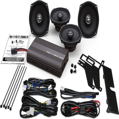Hogtunes REV 450U KIT-AA with 200 Watts RMS 4 Channel Amplifier, 5.25" Front & 5.25" Rear Speakers (4 Pack), Fits 1998-2013 Harley-Davidson Motorcycles