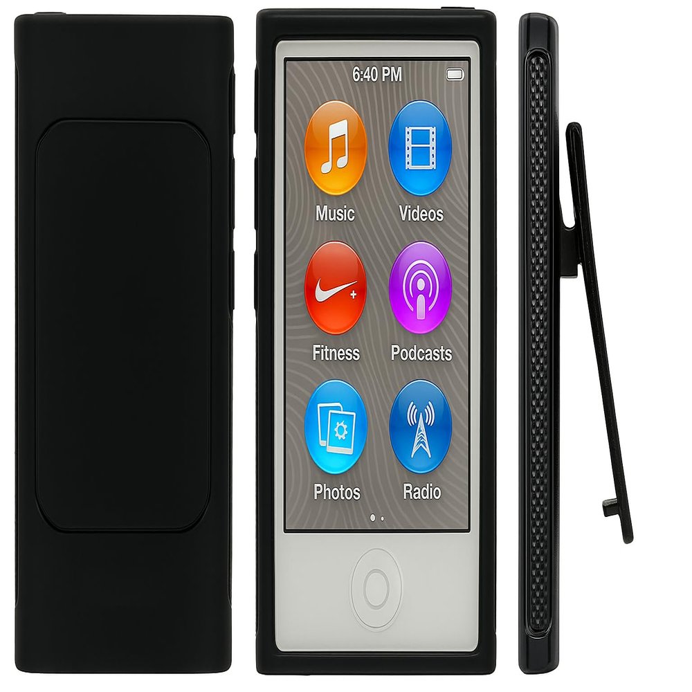iPod Belt Clip TPU Rubber Skin Case Cover for Apple iPod Nano 7th Generation 7G 7 Case Cover for iPod Classic Protective Case for Pod Cover Shell Replacement for MP3 Player Black