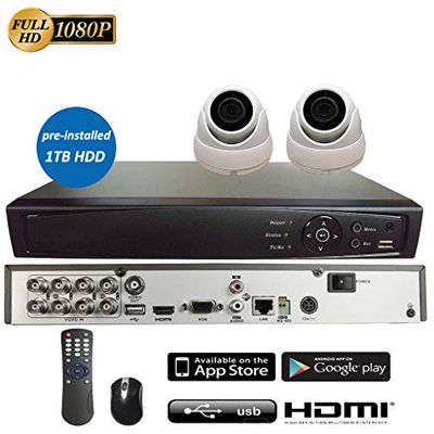 8CH 5in1 (IP, TVI, AHD, CVI, Analog CVBS) Surveillance DVR + 2MP 1080P 2.8mm Lens Dome Camera (with 1TB HDD, 2 x 2MP 2.8mm Fixed Dome)