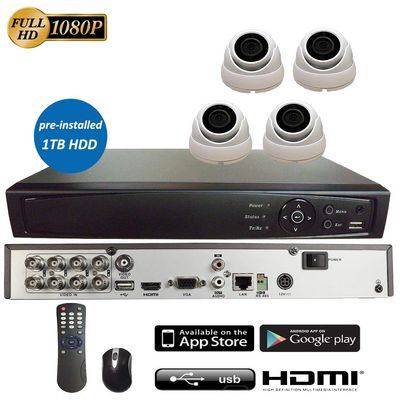 8CH 5in1 (IP, TVI, AHD, CVI, Analog CVBS) Surveillance DVR + 2MP 1080P 2.8mm Lens Dome Camera (with 1TB HDD, 4 x 2MP 2.8mm Fixed Dome)