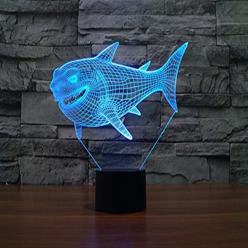 Jinnwell 3D Shark Fish Night Light Lamp Illusion Led 7 Color Changing Touch Switch Table Desk Decoration Lamps Acrylic Flat ABS Base USB Cable Toy (Bus)
