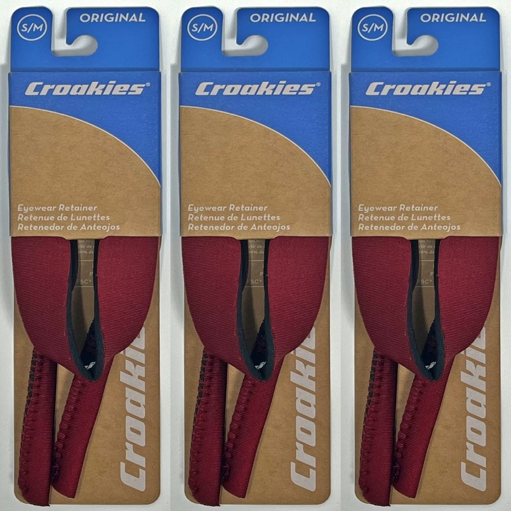 Croakies Original Solid Adjustable Eyewear Retainer, S/M - Wine (3-Pack)