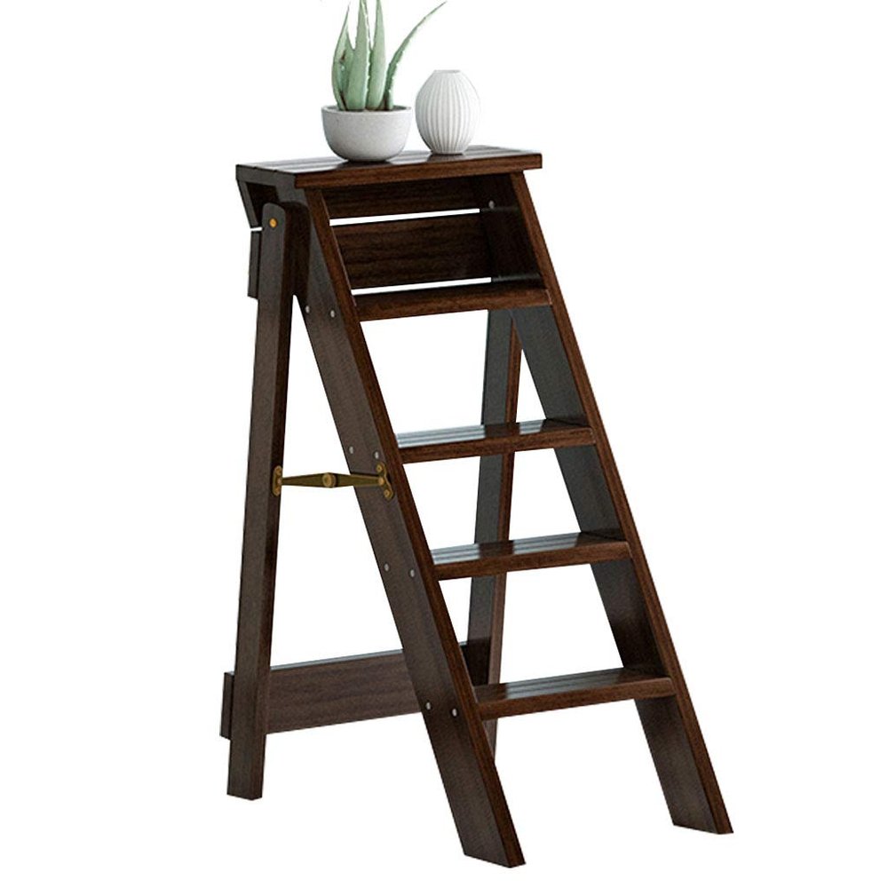 XWZJY Multifunction Storage Shelf Climb Step Ladder Indoor Folding Stepladder with 5 Step Wide Pedal Thickening Solid Wood Flower Rack,34X50X88cm