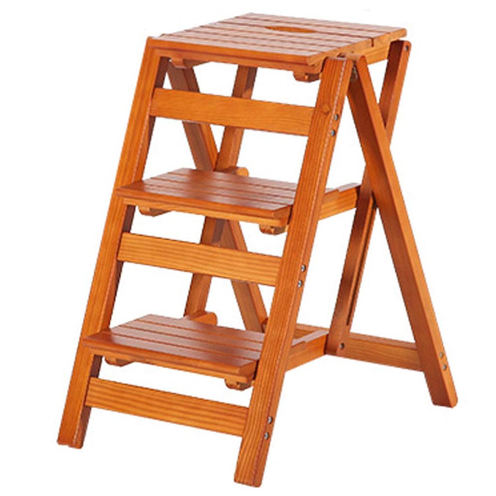 XWZJY High Pedal Stool 3 Steps Wood Ladder Lightweight Storage Shelf Attic Kitchen Office Stair Chair Home Garden Tool,Load Bearing 150kg (Color : Walnut Color)