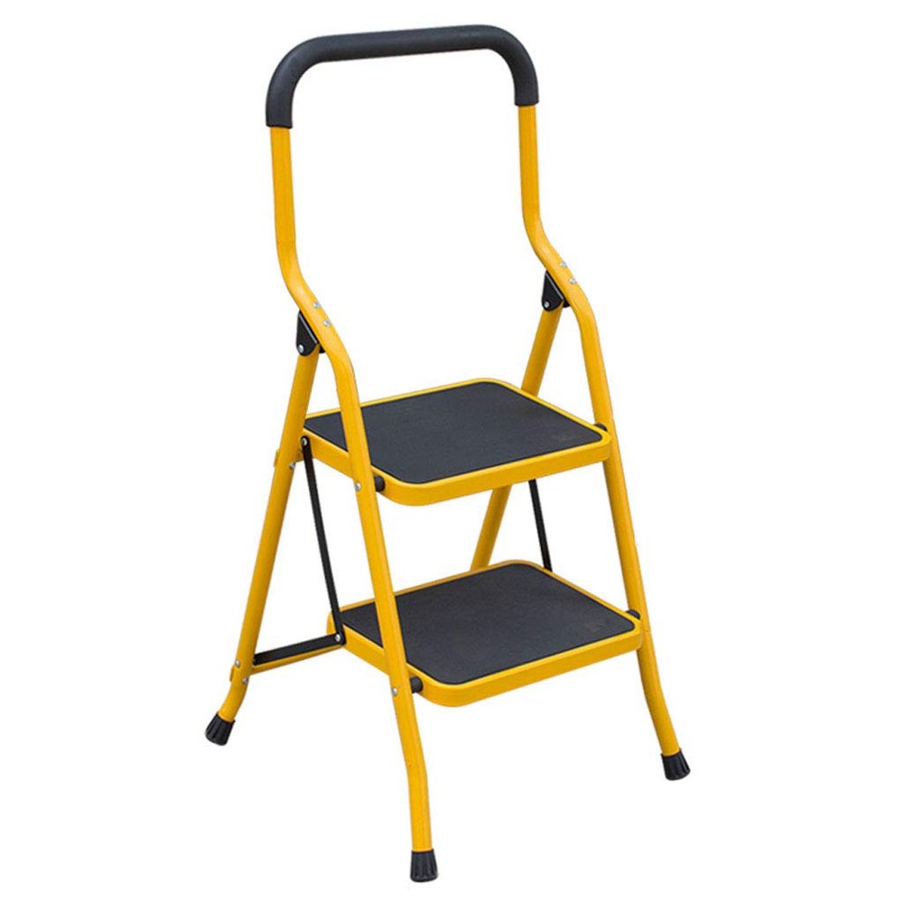 XWZJY Indoor Folding Stepladder,Heavy Duty Climb Step Ladder with Safety Handrail,Non-Slip 2 Tread Step Stool,Max Load 150kg(Color : Yellow)