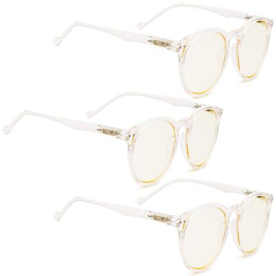 COMPUTER READING GLASSES 3 pack Blocking UV Glare Blue Light Filter Retro Round Readers Women (Transparent, 2.00)