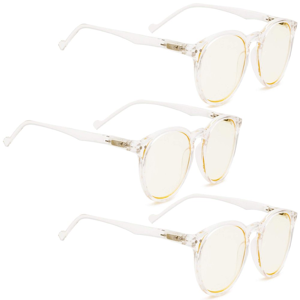 COMPUTER READING GLASSES 3 pack Blocking UV Glare Blue Light Filter Retro Round Readers Women (Transparent, 2.00)