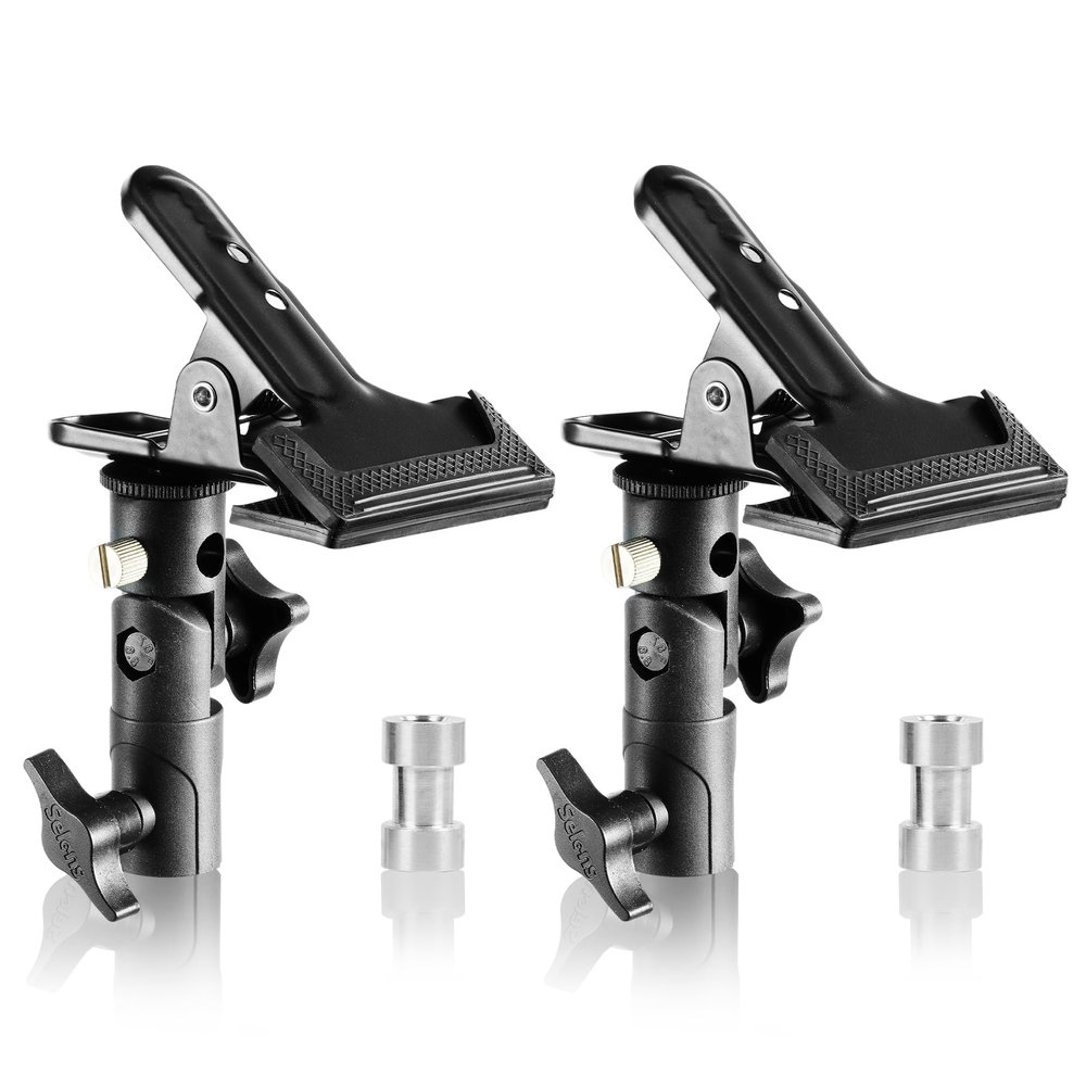 Selens 2 Packs Photography Reflector Clamp Holder Speedlite Hot Shoe Bracket with 1/4"" & 3/8"" Screw Mount with Photo Studio Light Stand, Lighting Umbrella Reflector