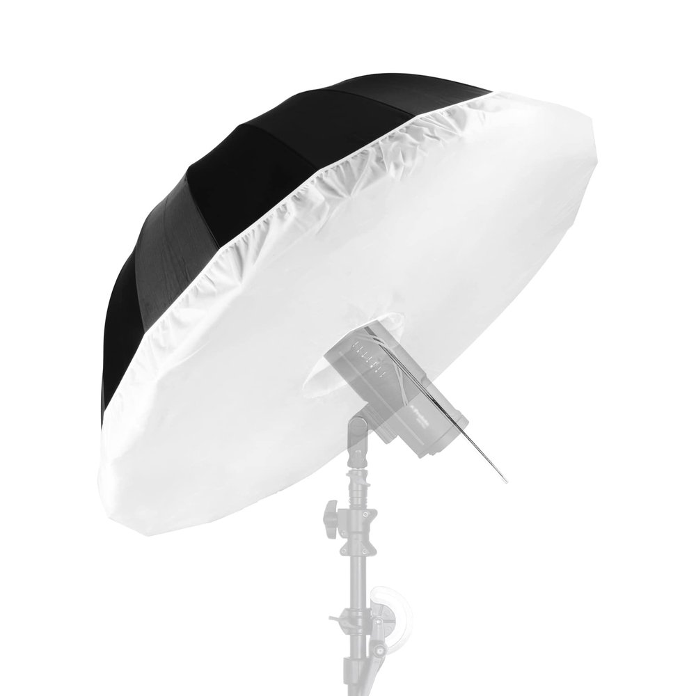 Selens Parabolic Umbrella and Diffuser Photography Lighting, 65 Inch Black Silver Reflective Deep Umbrella for Photo Studio Flash Speed Light