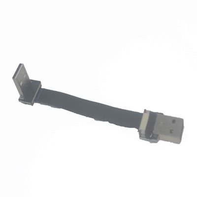 Short Flat Slim Thin Ribbon Standard USB A Male 90 Degree Angled to Standard USB A Male Straight for sync and Charging Black (10CM Standard USB A Down)