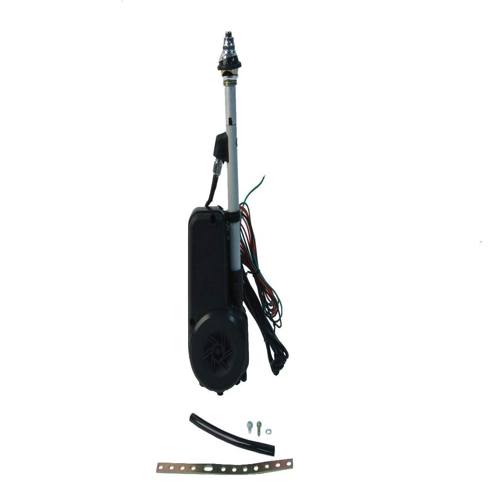 URO Parts AUTA2050 Power Antenna Kit, Universal Power Antenna with Chrome Mast; includes mounting hardware and electrical connectors; Can be installed on vehicles with 0-30 degree body slopes