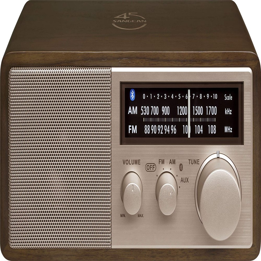 Sangean WR-16SE AM/FM/Bluetooth/Aux-in/USB Phone Charging 45th Anniversary Special Edition Wooden Cabinet Radio (Dark Walnut with Rose Gold)