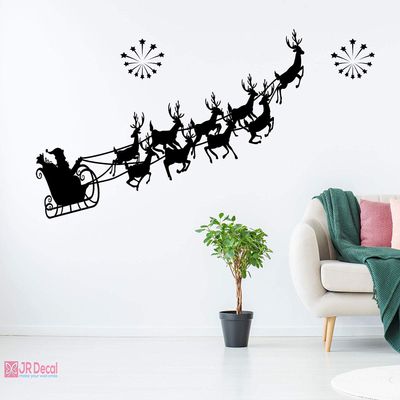 Christmas Wall Stickers, Santa Claus Sleigh wall sticker, reindeer wall stickers, Christmas Home Decor, Xmas shop decoration