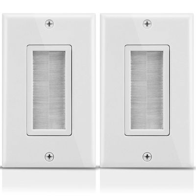 1-Gang Wall Plate (2 Pack), Brush Style Opening Pass through Low Voltage Cable Plate In-Wall Installation for Cable, TV, Speaker Wires, Coaxial Cables, HDMI Cables, or Network and Phone Cables