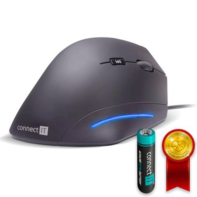 CONNECT IT Wired Ergonomic Mouse DPI 1600, 6 Buttons, Prevention of Mouse Arm/Tennis Elbow, Especially Gentle on The Arms, PC Office Mouse, Ergonomic, Black