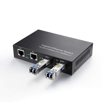 Gigabit Ethernet Media Converter, Singlemode Dual LC, 1.25Gb/s 2X 10/100/1000Base-T RJ45 Networks Ethernet to 2X 1000Base-X SFP Fiber Converter with 2X Gigabit SFP 1000Base-LX Transceiver