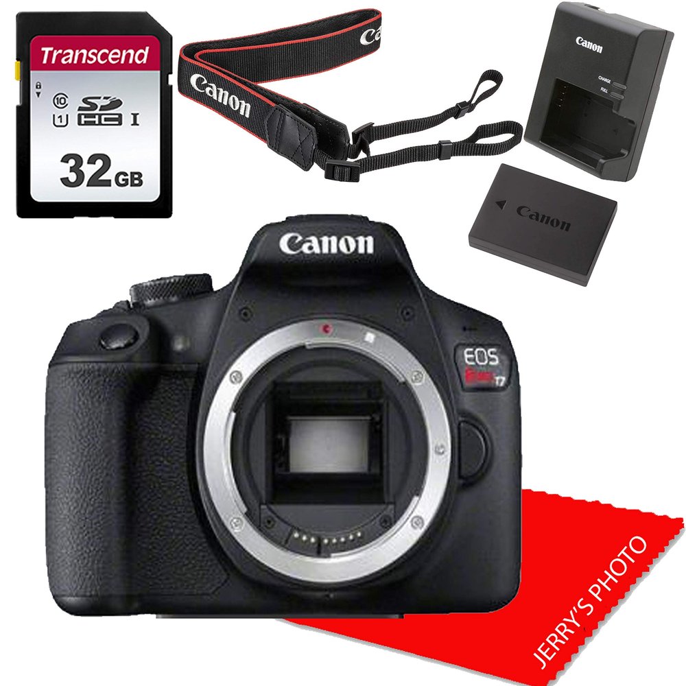Canon EOS Rebel T7 DSLR Camera Body (No Lens) + 32GB Memory Bundle (Renewed)