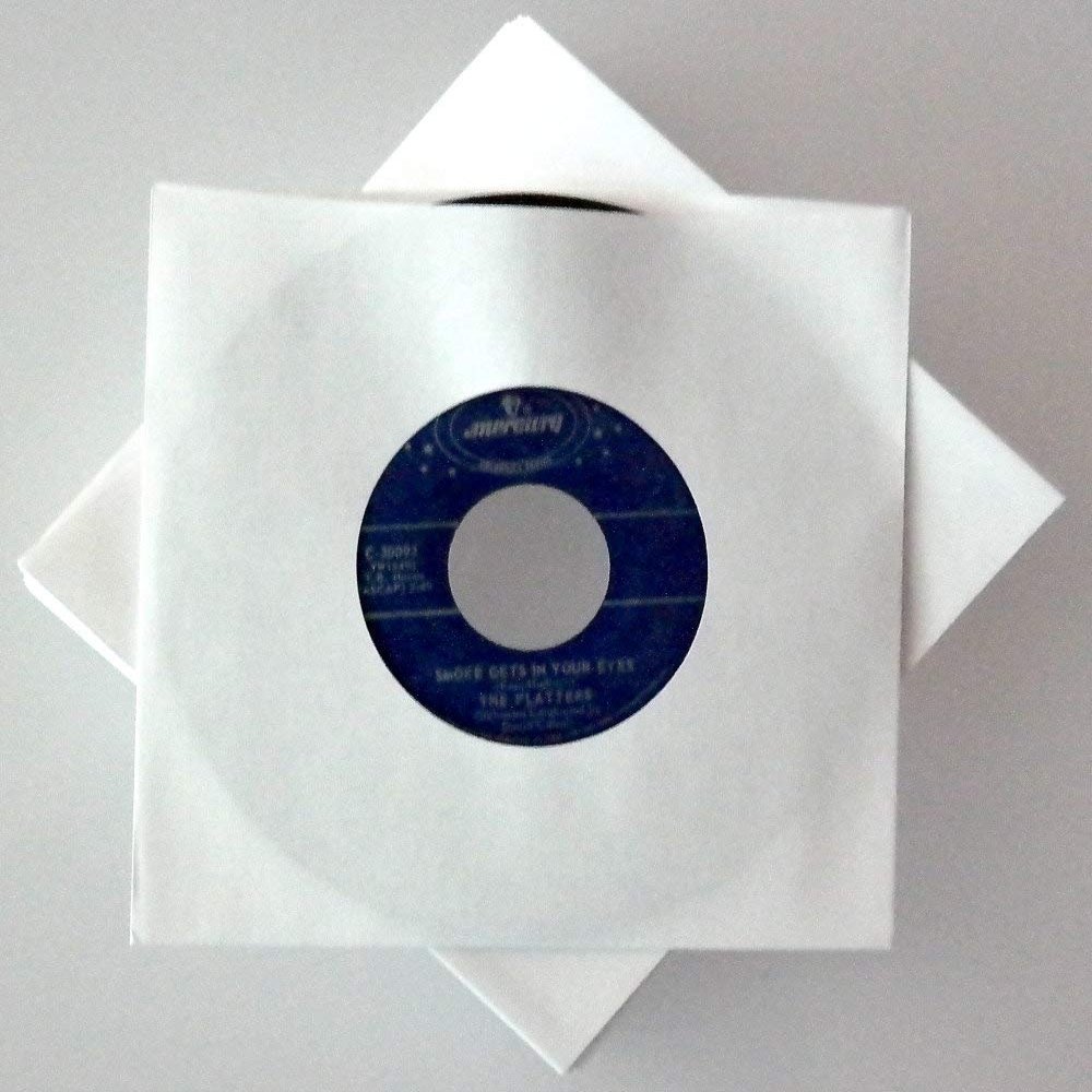 7 White Paper Record Sleeves for 45 RPM Vinyl  Durable 20 lb. Paper with Center Hole (100 Pack)