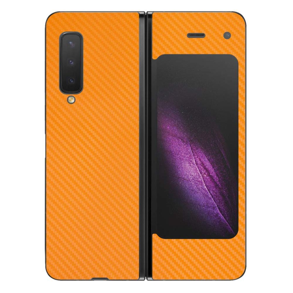 Decalrus - Protective Decal for Samsung Galaxy Fold Cellphone Orange Carbon Fiber Skin Skins Decal for case Cover wrap CFsamsungGalaxyFoldOrange