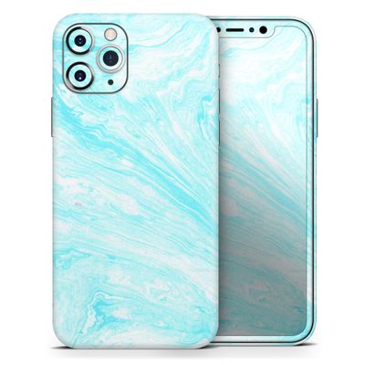 Bright Blue Textured Marble - DesignSkinz Protective Vinyl Decal Wrap Skin Cover Compatible with The Apple iPhone 11 Pro Max (Full-Body, Screen Trim & Back Glass Skin)