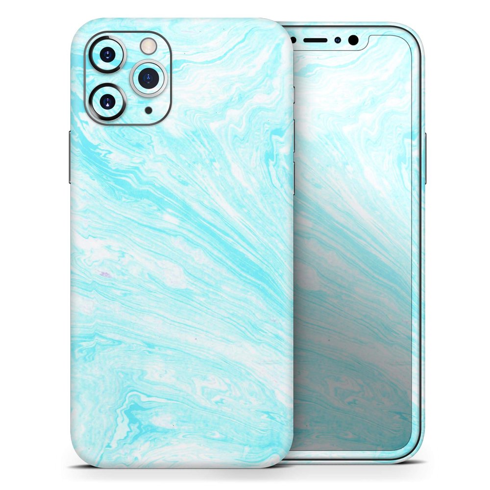 Bright Blue Textured Marble - DesignSkinz Protective Vinyl Decal Wrap Skin Cover Compatible with The Apple iPhone 11 Pro Max (Full-Body, Screen Trim & Back Glass Skin)
