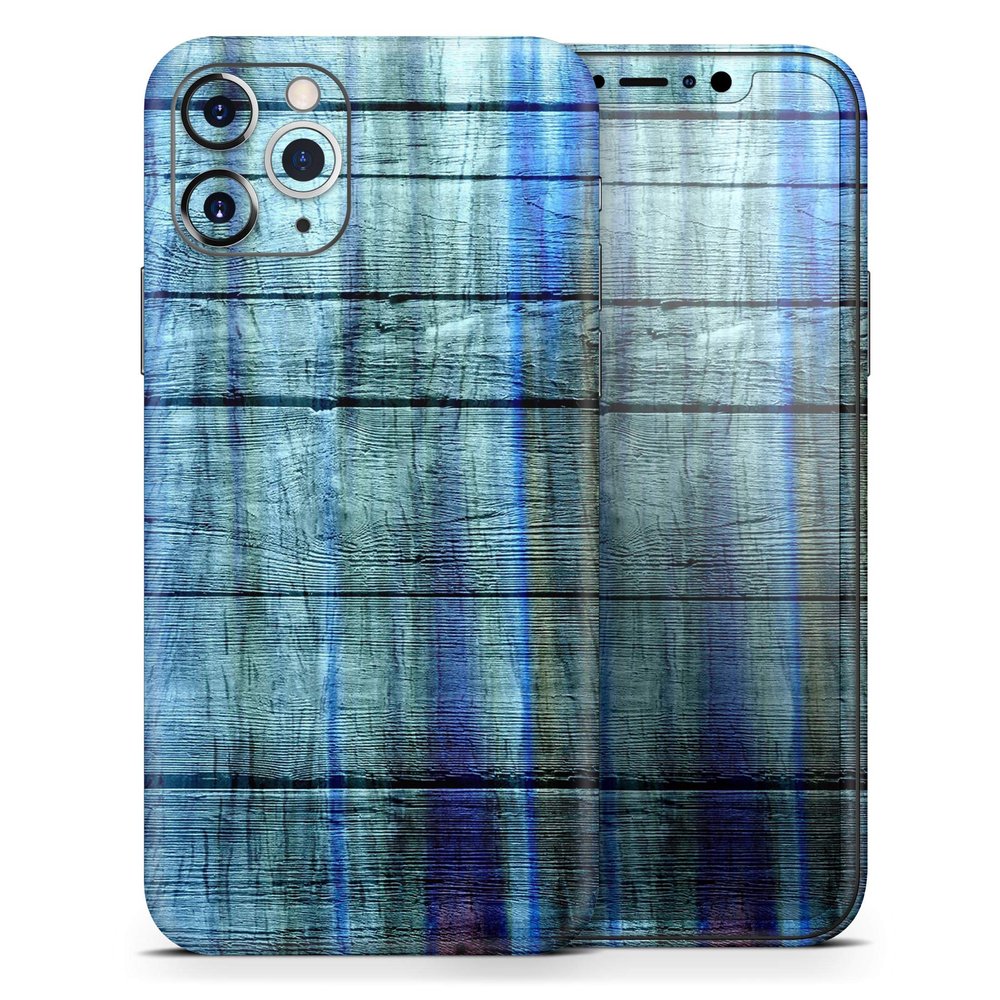 Blue and Green Tye-Dyed Wood 2 - DesignSkinz Protective Vinyl Decal Wrap Skin Cover Compatible with The Apple iPhone 11 Pro Max (Full-Body, Screen Trim & Back Glass Skin)