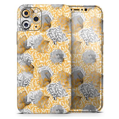 Karamfila Yellow & Gray Floral V6 - DesignSkinz Protective Vinyl Decal Wrap Skin Cover Compatible with The Apple iPhone 11 Pro Max (Full-Body, Screen Trim & Back Glass Skin)