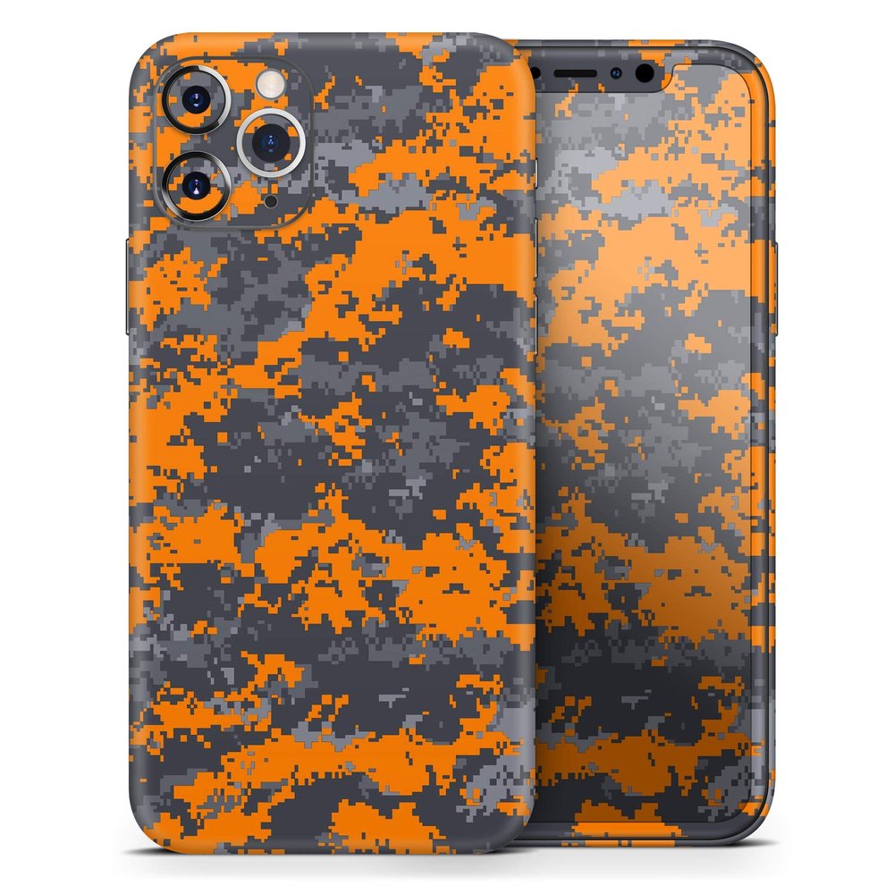 Bright Orange and Gray Digital Camouflage - DesignSkinz Protective Vinyl Decal Wrap Skin Cover Compatible with the Apple iPhone 11 Pro Max (Full-Body, Screen Trim & Back Glass Skin)