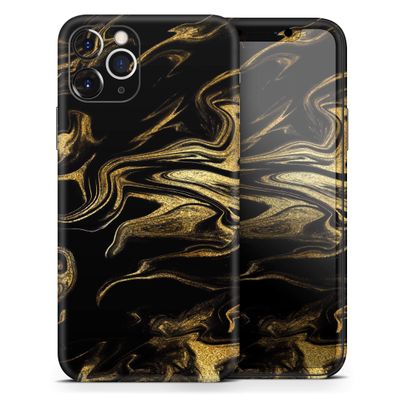 Black & Gold Marble Swirl V7 2 - DesignSkinz Protective Vinyl Decal Wrap Skin Cover Compatible with The Apple iPhone 11 Pro Max (Full-Body, Screen Trim & Back Glass Skin)