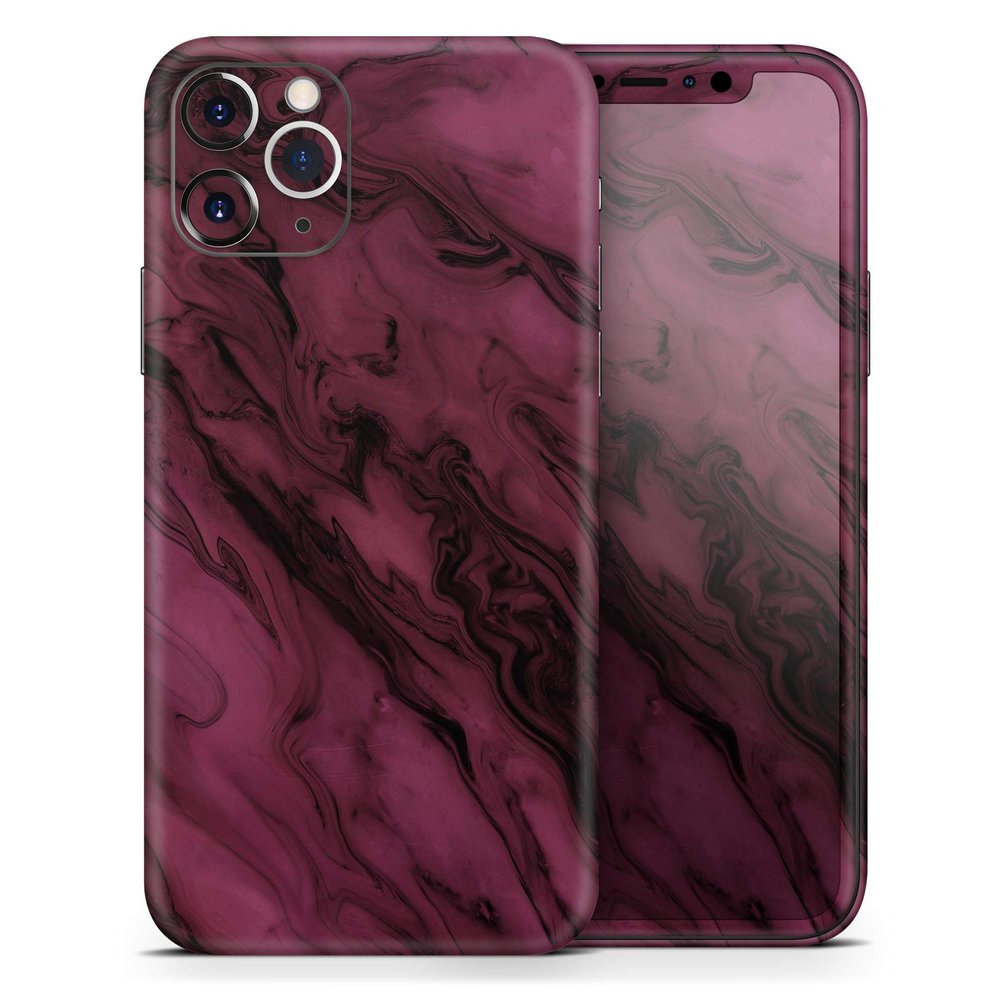 Black & Pink Marble Swirl V1 2 - DesignSkinz Protective Vinyl Decal Wrap Skin Cover Compatible with The Apple iPhone 11 Pro Max (Full-Body, Screen Trim & Back Glass Skin)