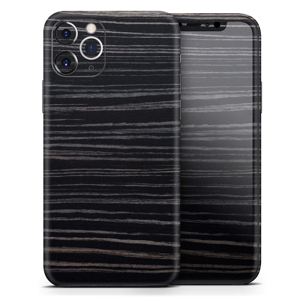 Black Wood Texture - DesignSkinz Protective Vinyl Decal Wrap Skin Cover Compatible with The Apple iPhone 11 Pro Max (Full-Body, Screen Trim & Back Glass Skin)