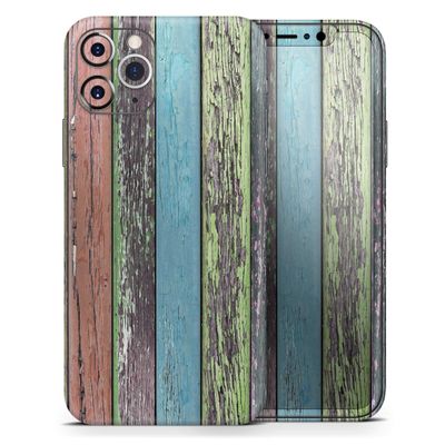 Chipped Pastel Paint on Wood - DesignSkinz Protective Vinyl Decal Wrap Skin Cover Compatible with The Apple iPhone 11 Pro Max (Full-Body, Screen Trim & Back Glass Skin)