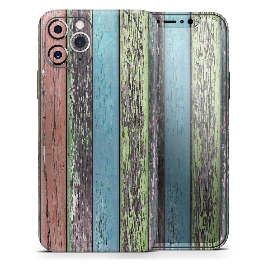 Chipped Pastel Paint on Wood - DesignSkinz Protective Vinyl Decal Wrap Skin Cover Compatible with The Apple iPhone 11 Pro Max (Full-Body, Screen Trim & Back Glass Skin)