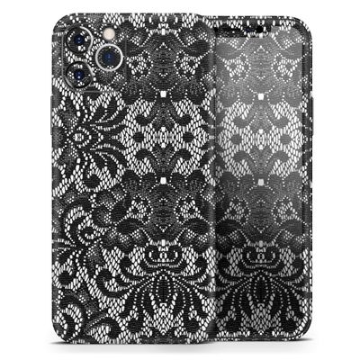 Black and White Lace Pattern V108 - DesignSkinz Protective Vinyl Decal Wrap Skin Cover Compatible with The Apple iPhone 11 Pro Max (Full-Body, Screen Trim & Back Glass Skin)