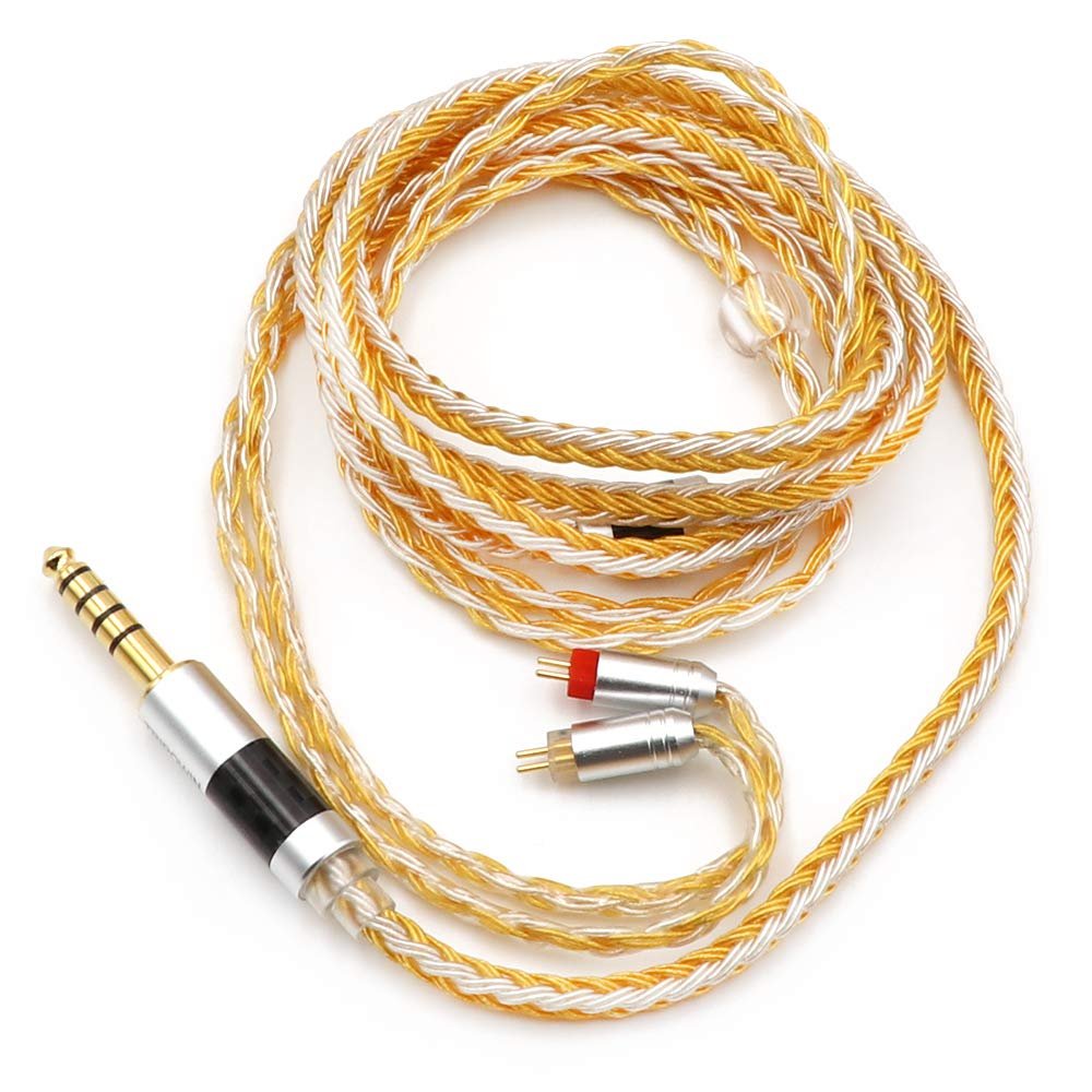 Linsoul Tripowin Zonie IEM Cable, 16 Core Silver Plated Earphone Upgraded Cords, 1.25m SPC in Ear Monitor Cable for 7hz Zero:2 Orchestra Lite Cadenza Hype4 Supermix4(2pin 0.78mm, 4.4mm)(Gold)