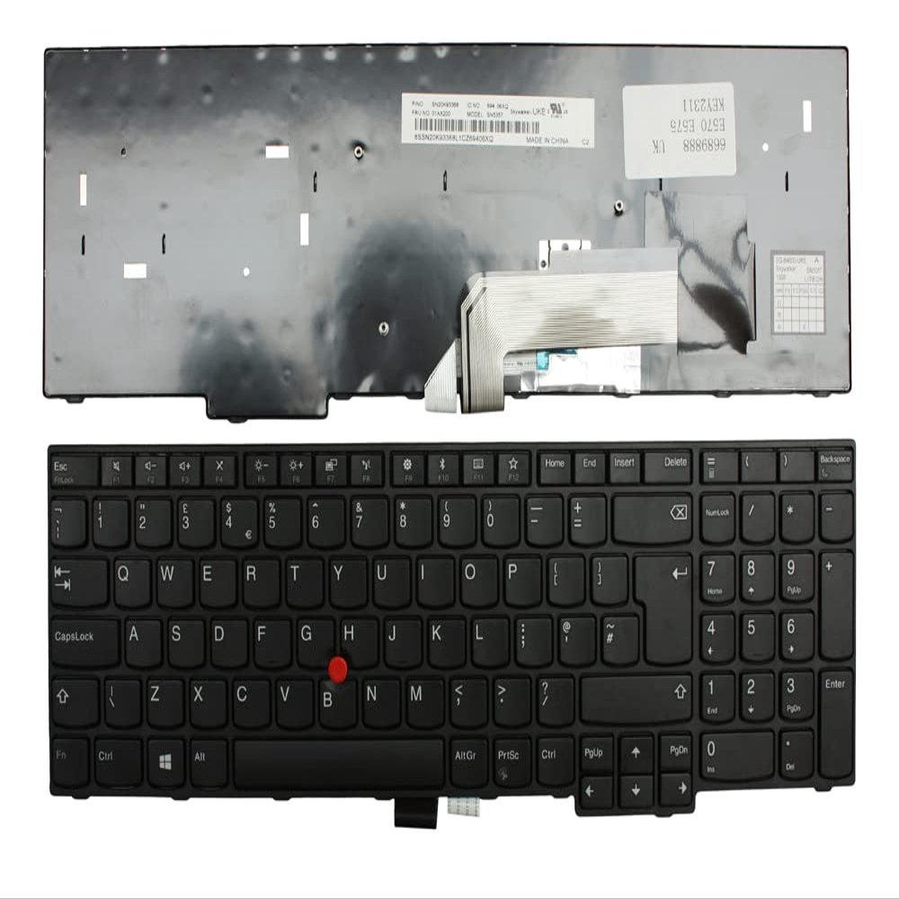 Power4Laptops UK Layout with Pointer Black Frame Black Replacement Laptop Keyboard Compatible with Lenovo ThinkPad E575