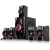 Be Free Sound 5.1 Channel Surround Sound Bluetooth Speaker System in Red with Remote Control, FM Radio, 4" Amplifier, 2.5" Speakers, Black view 1