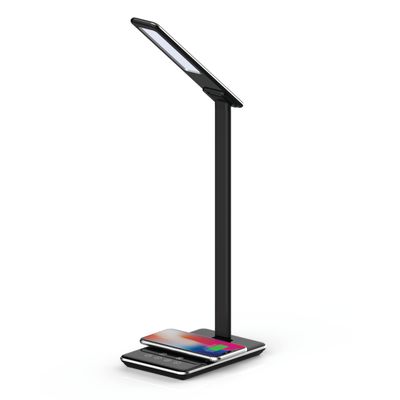 Supersonic SC-6040QI 5-in-1 LED Desk Lamp with QI Charger, QI Wireless & USB Charging, Energy-Efficient, 500LM Brightness, Adjustable Color Temp. Sleek Design for Home Office and Bedside Table (Black)