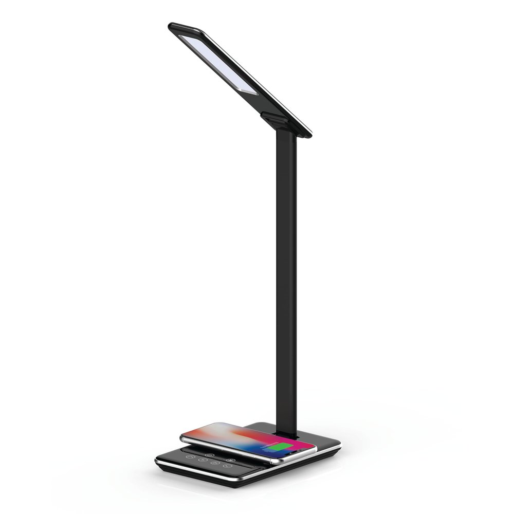 Supersonic SC-6040QI 5-in-1 LED Desk Lamp with QI Charger, QI Wireless & USB Charging, Energy-Efficient, 500LM Brightness, Adjustable Color Temp. Sleek Design for Home Office and Bedside Table (Black)